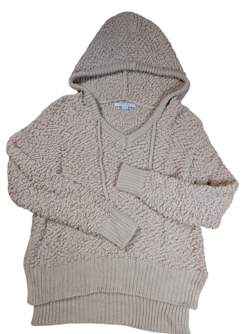 FAVLUX Hooded Popcorn Knit Sweater Cream Tan Cropped Hooded Y2K Boho Size Small